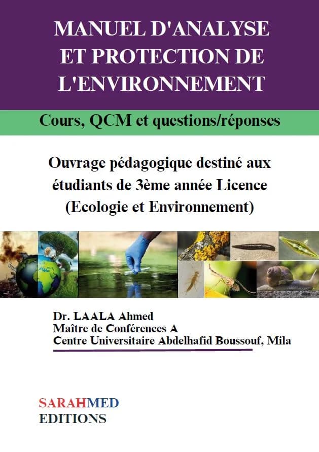 غلاف — MANUEL D'ANALYSE ET PROTECTION DE L'ENVIRONNEMENT Cours, QCM et questions/réponses